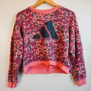 Pink Leopard Print Cropped Sweatshirt Small
